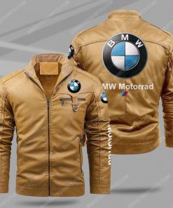 The bmw motorrad all over print fleece leather jacket - cream 1