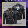 The bmw motorsport all over print fleece leather jacket