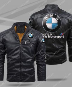 The bmw motorsport all over print fleece leather jacket - black 1 - Copy
