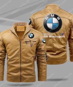 The bmw motorsport all over print fleece leather jacket - cream 1