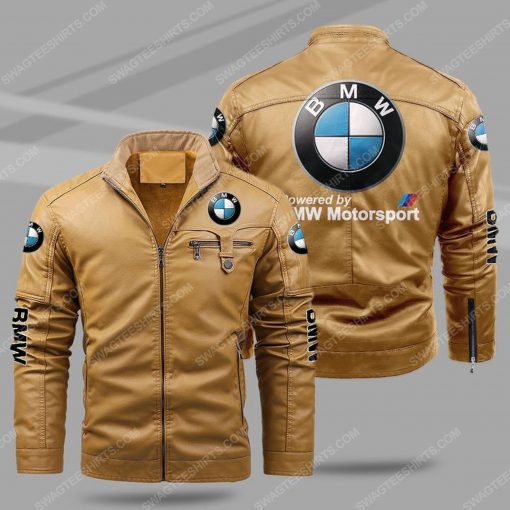 The bmw motorsport all over print fleece leather jacket - cream 1