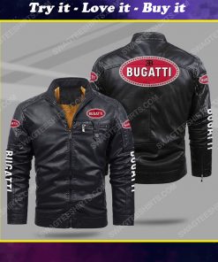 The bugatti car all over print fleece leather jacket