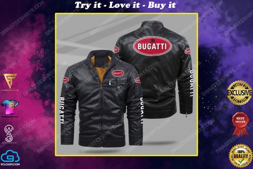 The bugatti car all over print fleece leather jacket