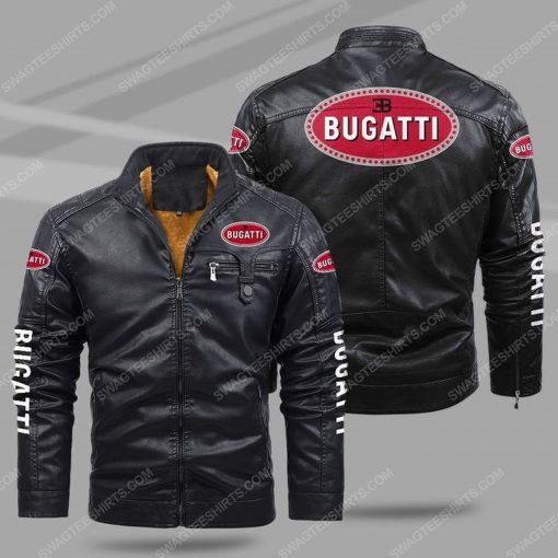 The bugatti car all over print fleece leather jacket - black 1