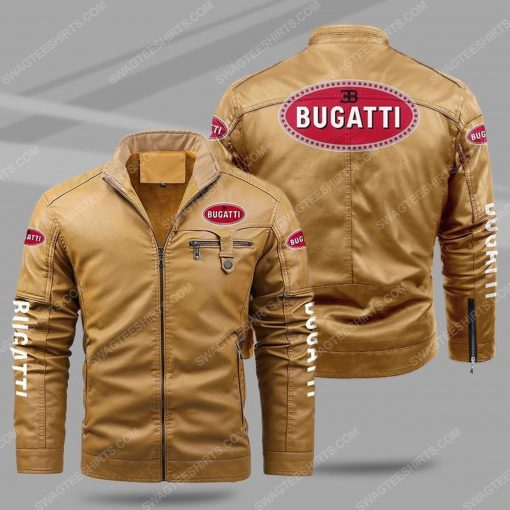 The bugatti car all over print fleece leather jacket - cream 1 - Copy