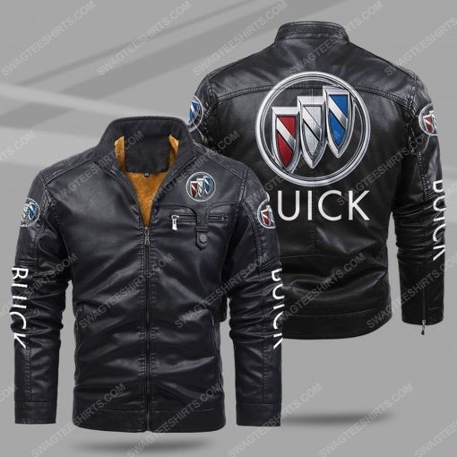 The buick car all over print fleece leather jacket - black 1