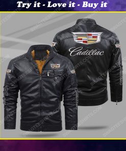 The cadillac car all over print fleece leather jacket