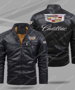 The cadillac car all over print fleece leather jacket - black 1 - Copy