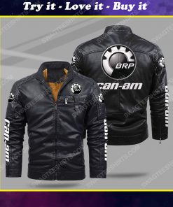 The can-am motorcycles all over print fleece leather jacket