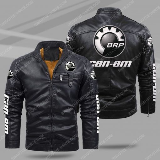 The can-am motorcycles all over print fleece leather jacket - black 1