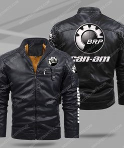 The can-am motorcycles all over print fleece leather jacket - black 1 - Copy