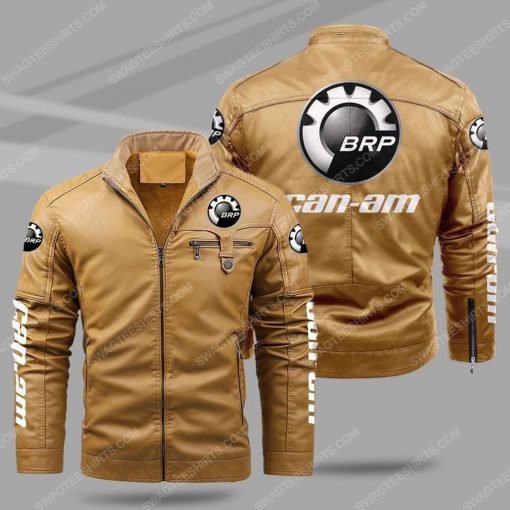The can-am motorcycles all over print fleece leather jacket - cream 1