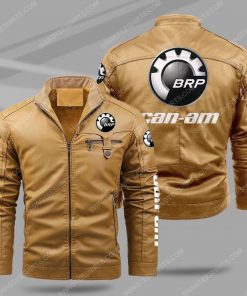 The can-am motorcycles all over print fleece leather jacket - cream 1 - Copy