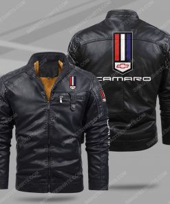 The chevrolet camaro car all over print fleece leather jacket - black 1