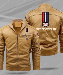 The chevrolet camaro car all over print fleece leather jacket - cream 1 - Copy