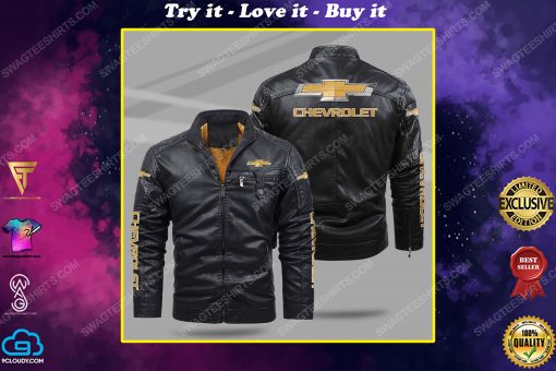 The chevrolet car all over print fleece leather jacket