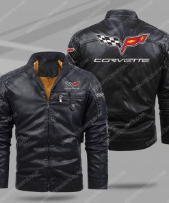 The chevrolet corvette car all over print fleece leather jacket - black 1