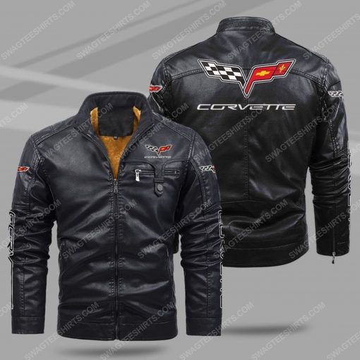The chevrolet corvette car all over print fleece leather jacket - black 1
