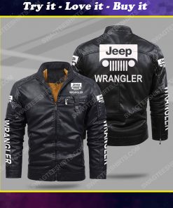The jeep wrangler car all over print fleece leather jacket