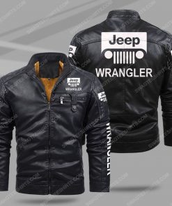 The jeep wrangler car all over print fleece leather jacket - black 1