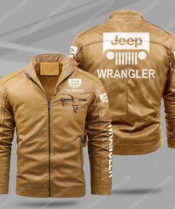 The jeep wrangler car all over print fleece leather jacket - cream 1
