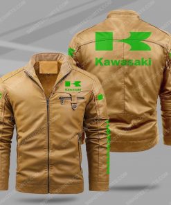 The kawasaki motorcycle all over print fleece leather jacket - cream 1
