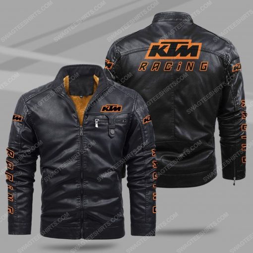 The ktm racing all over print fleece leather jacket - black 1
