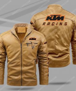 The ktm racing all over print fleece leather jacket - cream 1 - Copy