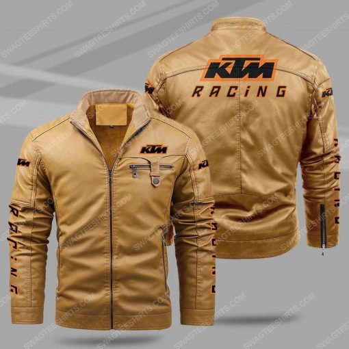 The ktm racing all over print fleece leather jacket - cream 1 - Copy