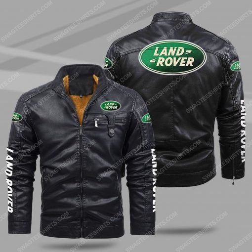 The land rover car all over print fleece leather jacket - black 1
