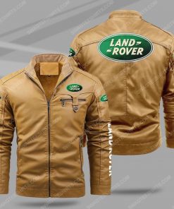 The land rover car all over print fleece leather jacket - cream 1 - Copy