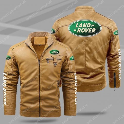 The land rover car all over print fleece leather jacket - cream 1 - Copy