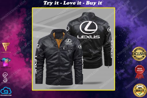 The lexus car all over print fleece leather jacket