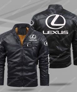 The lexus car all over print fleece leather jacket - black 1