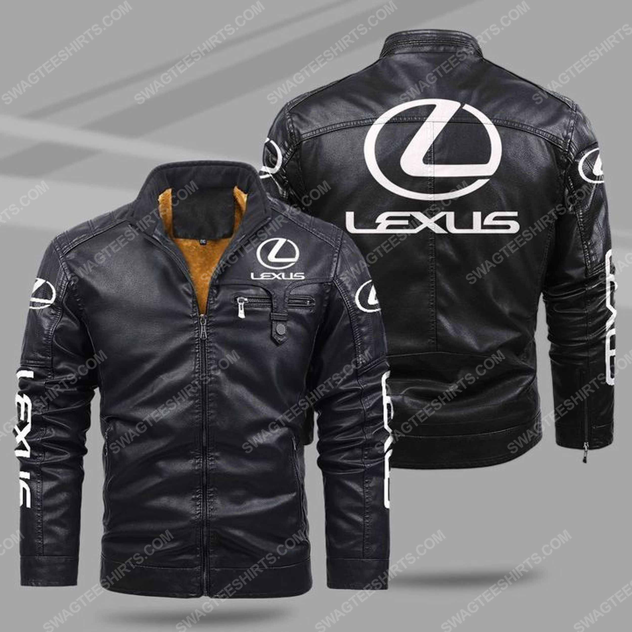 The lexus car all over print fleece leather jacket - black 1 - Copy