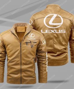 The lexus car all over print fleece leather jacket - cream 1
