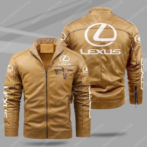 The lexus car all over print fleece leather jacket - cream 1 - Copy
