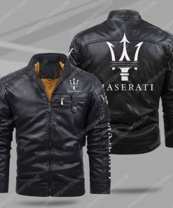 The maserati car all over print fleece leather jacket - black 1