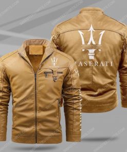 The maserati car all over print fleece leather jacket - cream 1