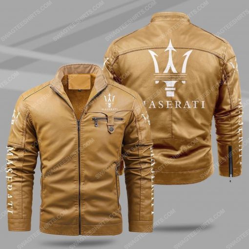The maserati car all over print fleece leather jacket - cream 1 - Copy