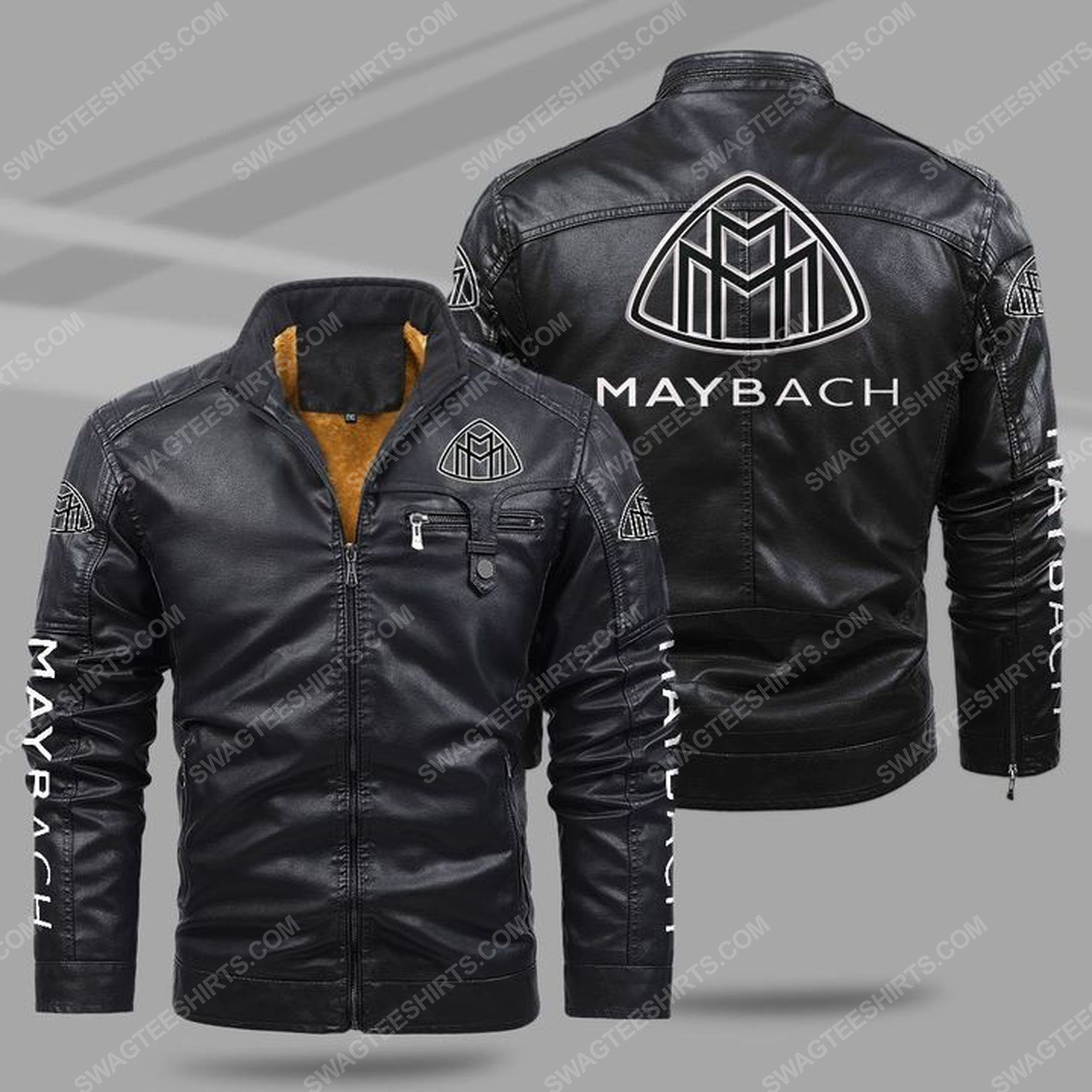 The maybach car all over print fleece leather jacket - black 1 - Copy