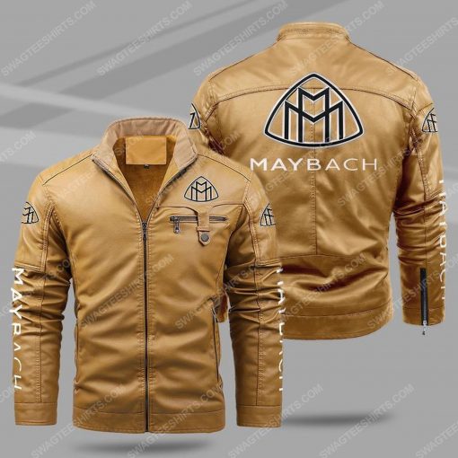 The maybach car all over print fleece leather jacket - cream 1 - Copy
