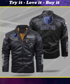 The memphis grizzlies nba all over print fleece leather jacket