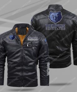 The memphis grizzlies nba all over print fleece leather jacket - black 1 - Copy