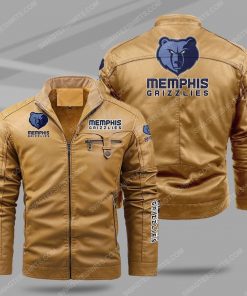 The memphis grizzlies nba all over print fleece leather jacket - cream 1