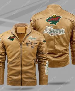 The minnesota wild hockey all over print fleece leather jacket - cream 1 - Copy