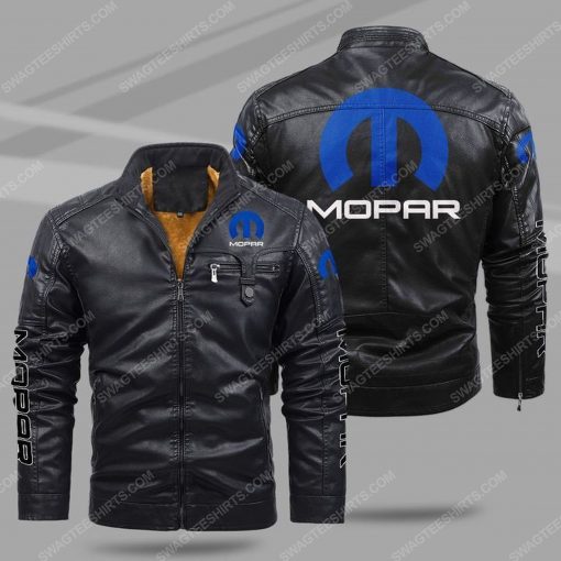 The mopar car all over print fleece leather jacket - black 1