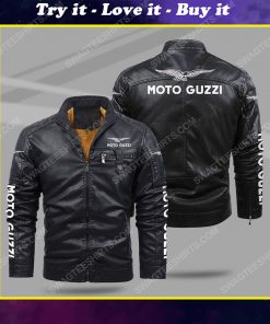 The moto guzzi motorcycle all over print fleece leather jacket