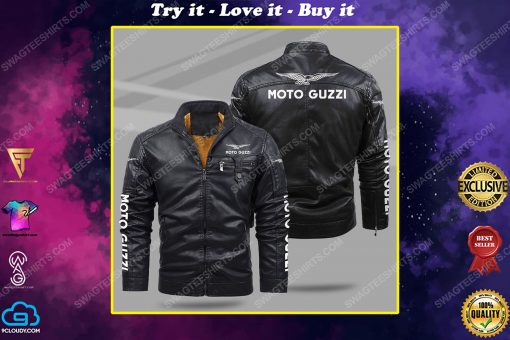 The moto guzzi motorcycle all over print fleece leather jacket