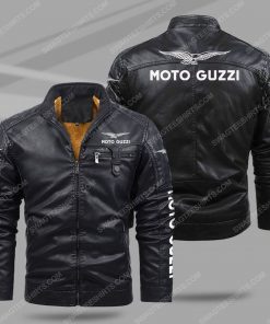 The moto guzzi motorcycle all over print fleece leather jacket - black 1